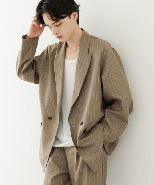 SENSE OF PLACE by URBAN RESEARCH（センスオブプレイスバイアーバンリサーチ）の「『セットアップ対応』『イージーケア/速乾』リネンライクピンストライプルーズジャケット（その他アウター・メンズ・グレー/ベージュ・LARGE/MEDIUM）」の6枚目の写真