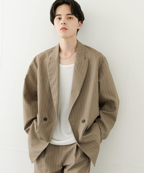 SENSE OF PLACE by URBAN RESEARCH（センスオブプレイスバイアーバンリサーチ）の「『セットアップ対応』『イージーケア/速乾』リネンライクピンストライプルーズジャケット（その他アウター・メンズ・グレー/ベージュ・LARGE/MEDIUM）」の7枚目の写真