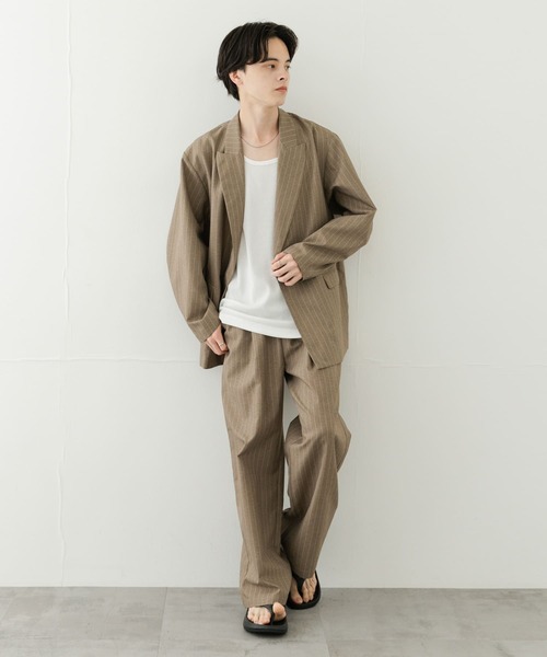 SENSE OF PLACE by URBAN RESEARCH（センスオブプレイスバイアーバンリサーチ）の「『セットアップ対応』『イージーケア/速乾』リネンライクピンストライプルーズジャケット（その他アウター・メンズ・グレー/ベージュ・LARGE/MEDIUM）」の8枚目の写真