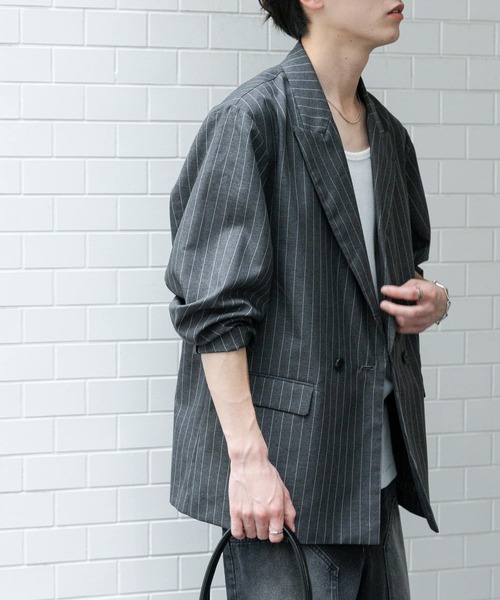 SENSE OF PLACE by URBAN RESEARCH（センスオブプレイスバイアーバンリサーチ）の「『セットアップ対応』『イージーケア/速乾』リネンライクピンストライプルーズジャケット（その他アウター・メンズ・グレー/ベージュ・LARGE/MEDIUM）」の10枚目の写真