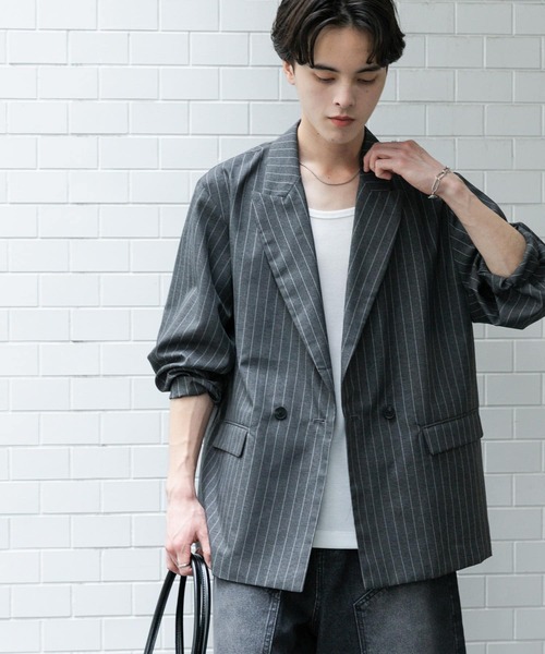 SENSE OF PLACE by URBAN RESEARCH（センスオブプレイスバイアーバンリサーチ）の「『セットアップ対応』『イージーケア/速乾』リネンライクピンストライプルーズジャケット（その他アウター・メンズ・グレー/ベージュ・LARGE/MEDIUM）」の11枚目の写真