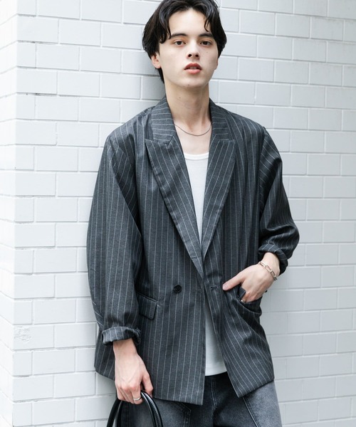 SENSE OF PLACE by URBAN RESEARCH（センスオブプレイスバイアーバンリサーチ）の「『セットアップ対応』『イージーケア/速乾』リネンライクピンストライプルーズジャケット（その他アウター・メンズ・グレー/ベージュ・LARGE/MEDIUM）」の12枚目の写真