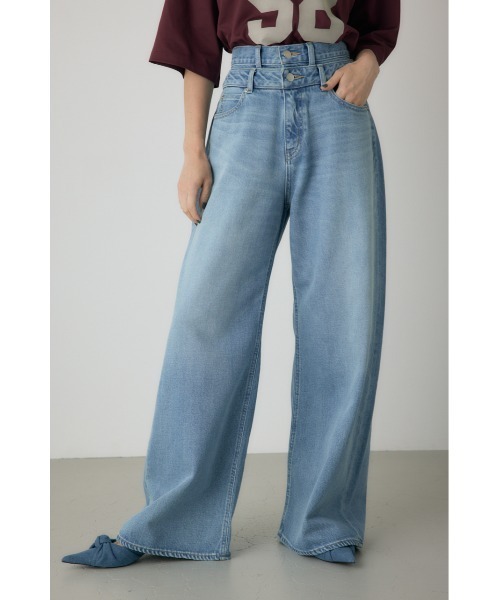 crie conforto（クリーコンフォルト）の「ダブルウエストバギーデニム（デニムパンツ・レディース・ライトブルー/インディゴブルー・SMALL/MEDIUM）」の6枚目の写真