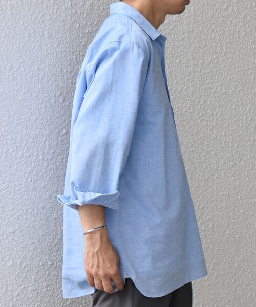 SHIPS any: コットン/リネン 7分袖 スキッパー プルオーバー シャツ