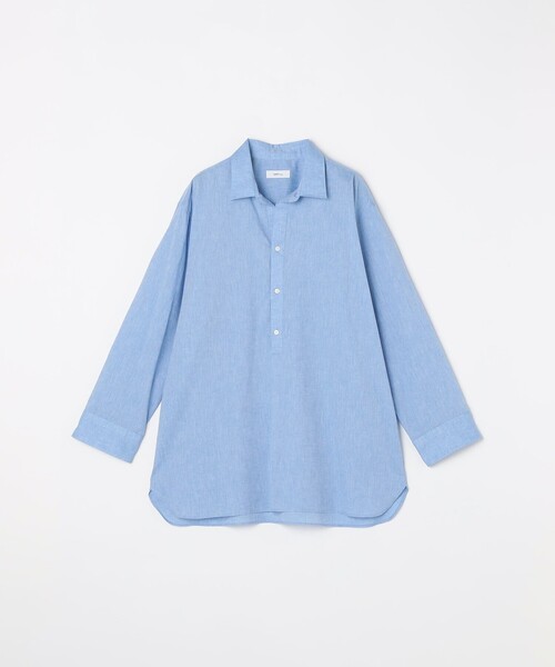 Y's リネン 長袖プルオーバー スキッパー ブラウス シャツ 濃紺 1 SHIPS any: コットン/リネン 7分袖 スキッパー プルオーバー シャツ