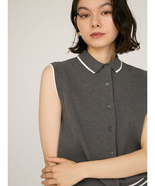 emmi(エミ)の「襟付きニットベスト(ポロシャツ・レディース・ライム/ブラウン/グレー・F)」の10枚目の写真