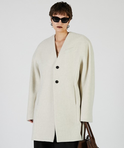 PRANK PROJECT（プランクプロジェクト）の「ラガーコート / Rugger Coat（ノーカラーコート・レディース・ブラック/アイボリー・FREE）」の2枚目の写真