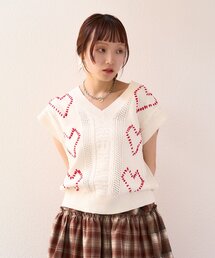w closet | 【25AW】ハート刺繍ニットベスト(ベスト)