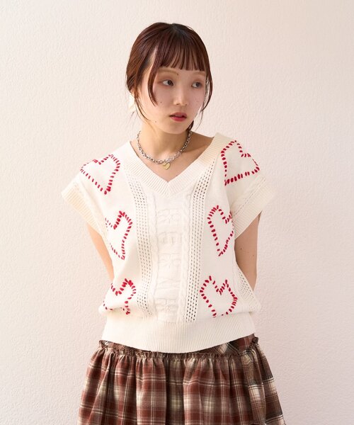 ベスト ジレ 「25AW」ハート刺繍ニットベスト レディース 25AW】ハート刺繍ニットベスト（ベスト）｜w closet（ダブル