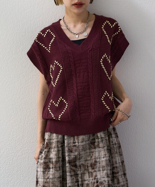 ベスト ジレ 「25AW」ハート刺繍ニットベスト レディース 25AW】ハート刺繍ニットベスト（ベスト）｜w closet（ダブル