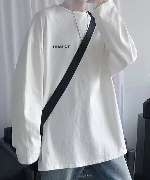 link lot(リンクロット)の「ビッグシルエット英字ワンポイント無地ロンT(Tシャツ/カットソー・メンズ・サックスブルー/ピンク/ホワイト/ブラック/ダークグレー・M)」の2枚目の写真