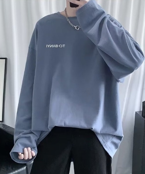 link lot(リンクロット)の「ビッグシルエット英字ワンポイント無地ロンT(Tシャツ/カットソー・メンズ・サックスブルー/ピンク/ホワイト/ブラック/ダークグレー・M)」の1枚目の写真
