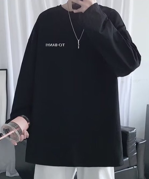 link lot(リンクロット)の「ビッグシルエット英字ワンポイント無地ロンT(Tシャツ/カットソー・メンズ・サックスブルー/ピンク/ホワイト/ブラック/ダークグレー・M)」の3枚目の写真