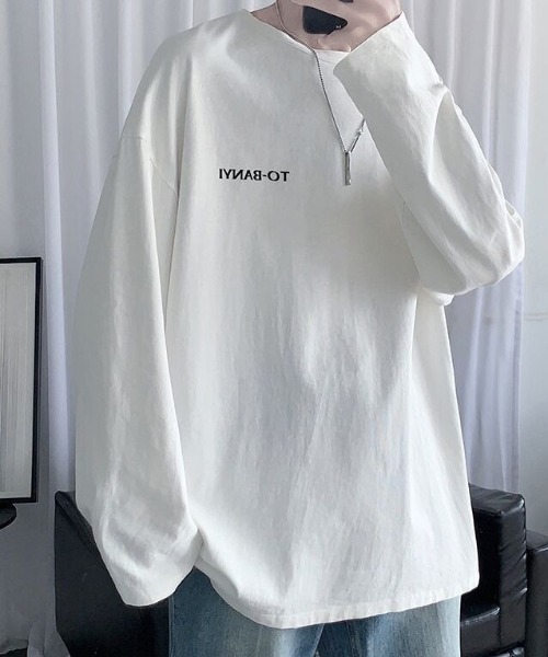 link lot(リンクロット)の「ビッグシルエット英字ワンポイント無地ロンT(Tシャツ/カットソー・メンズ・サックスブルー/ピンク/ホワイト/ブラック/ダークグレー・M)」の11枚目の写真