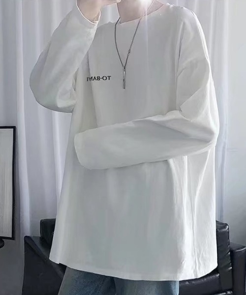 link lot(リンクロット)の「ビッグシルエット英字ワンポイント無地ロンT(Tシャツ/カットソー・メンズ・サックスブルー/ピンク/ホワイト/ブラック/ダークグレー・M)」の10枚目の写真