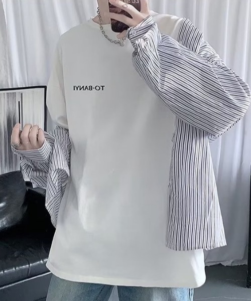 link lot(リンクロット)の「ビッグシルエット英字ワンポイント無地ロンT(Tシャツ/カットソー・メンズ・サックスブルー/ピンク/ホワイト/ブラック/ダークグレー・M)」の9枚目の写真