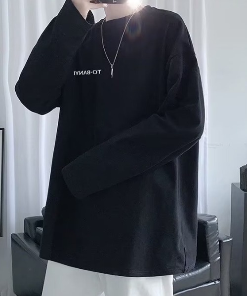 link lot(リンクロット)の「ビッグシルエット英字ワンポイント無地ロンT(Tシャツ/カットソー・メンズ・サックスブルー/ピンク/ホワイト/ブラック/ダークグレー・M)」の8枚目の写真