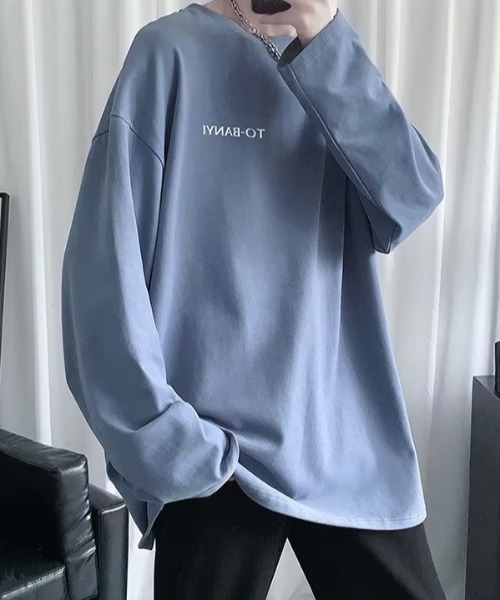 link lot(リンクロット)の「ビッグシルエット英字ワンポイント無地ロンT(Tシャツ/カットソー・メンズ・サックスブルー/ピンク/ホワイト/ブラック/ダークグレー・M)」の22枚目の写真