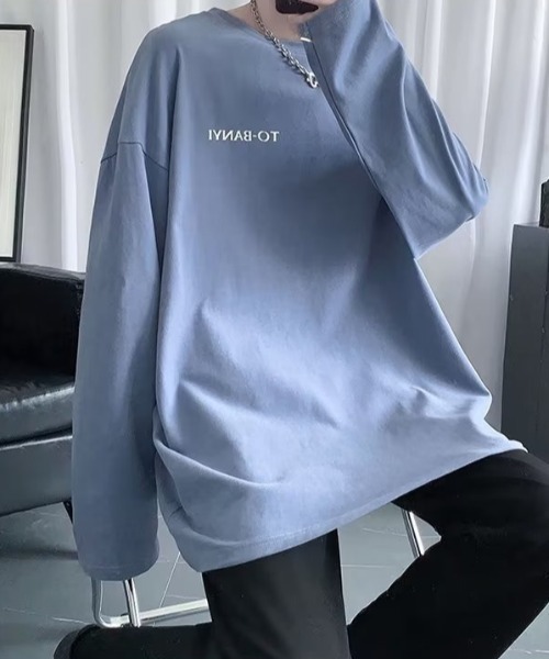 link lot(リンクロット)の「ビッグシルエット英字ワンポイント無地ロンT(Tシャツ/カットソー・メンズ・サックスブルー/ピンク/ホワイト/ブラック/ダークグレー・M)」の21枚目の写真