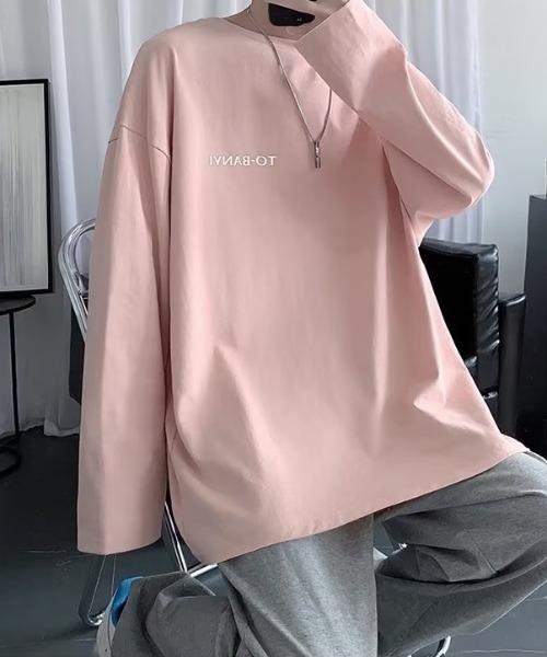 link lot(リンクロット)の「ビッグシルエット英字ワンポイント無地ロンT(Tシャツ/カットソー・メンズ・サックスブルー/ピンク/ホワイト/ブラック/ダークグレー・M)」の15枚目の写真