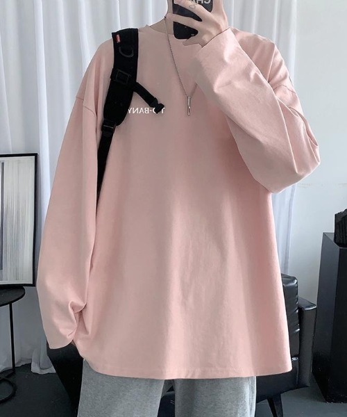 link lot(リンクロット)の「ビッグシルエット英字ワンポイント無地ロンT(Tシャツ/カットソー・メンズ・サックスブルー/ピンク/ホワイト/ブラック/ダークグレー・M)」の16枚目の写真