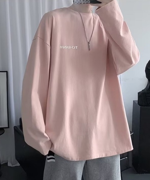 link lot(リンクロット)の「ビッグシルエット英字ワンポイント無地ロンT(Tシャツ/カットソー・メンズ・サックスブルー/ピンク/ホワイト/ブラック/ダークグレー・M)」の17枚目の写真