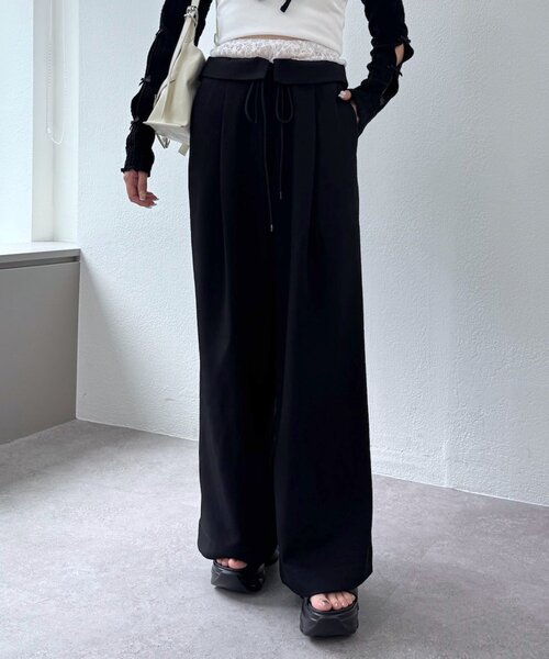 mline（エムライン）の「[mline]レース レイヤードパンツ（その他パンツ・レディース・チャコールグレー/ブラック・1/2）」の2枚目の写真