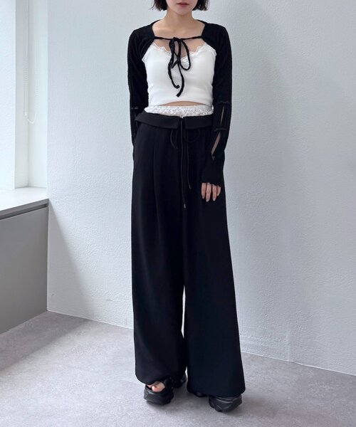 mline（エムライン）の「[mline]レース レイヤードパンツ（その他パンツ・レディース・チャコールグレー/ブラック・1/2）」の5枚目の写真