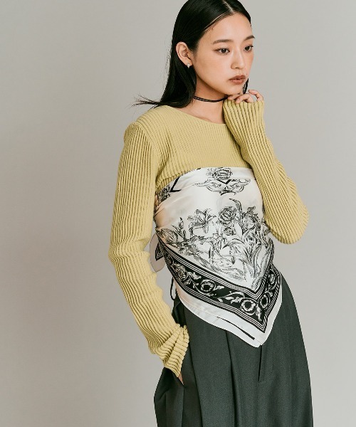 W:Huku(フーク)の「リブ コットン ニット トップス / Lightweight Ribbed Cotton Knit Top(ニット/セーター・レディース・ワイン/イエロー/ブルー/オフホワイト/レッド系・FREE)」の4枚目の写真