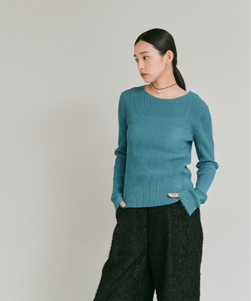 W:Huku(フーク)の「リブ コットン ニット トップス / Lightweight Ribbed Cotton Knit Top(ニット/セーター・レディース・ワイン/イエロー/ブルー/オフホワイト/レッド系・FREE)」の11枚目の写真