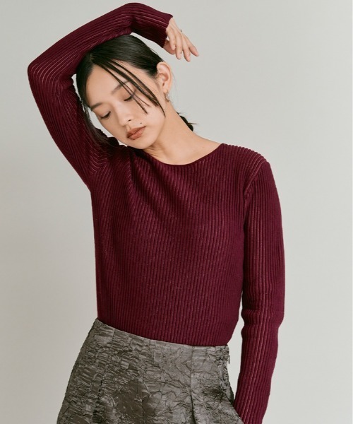 W:Huku(フーク)の「リブ コットン ニット トップス / Lightweight Ribbed Cotton Knit Top(ニット/セーター・レディース・ワイン/イエロー/ブルー/オフホワイト/レッド系・FREE)」の7枚目の写真