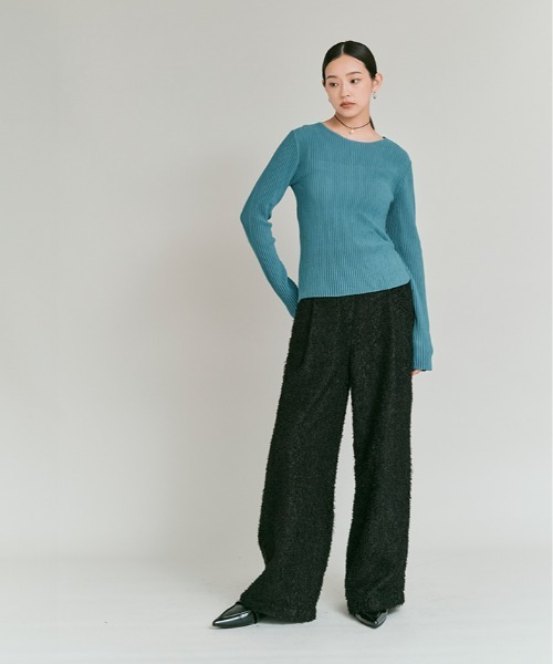 W:Huku(フーク)の「リブ コットン ニット トップス / Lightweight Ribbed Cotton Knit Top(ニット/セーター・レディース・ワイン/イエロー/ブルー/オフホワイト/レッド系・FREE)」の12枚目の写真
