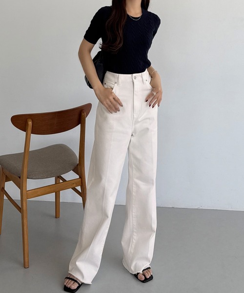 callautia(カラウティア)の「ストレートレギュラーデニム(デニムパンツ・レディース・ネイビー/ホワイト・マルチサイズ)」の8枚目の写真