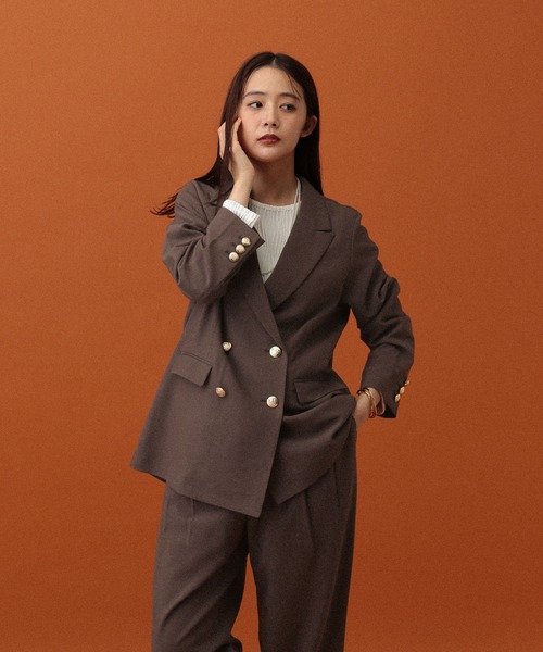 こまこま loungedress テーラードジャケット ウール混ミラノリブ ニットジャケット （テーラードジャケット