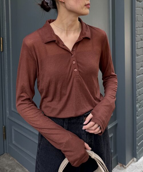 WILLOW（ウィロー）の「【willow】シアースラブポロトップス（Tシャツ/カットソー・レディース・グレー/ブラウン・ONE SIZE）」の3枚目の写真