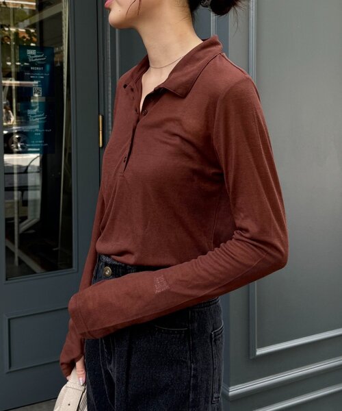 WILLOW（ウィロー）の「【willow】シアースラブポロトップス（Tシャツ/カットソー・レディース・グレー/ブラウン・ONE SIZE）」の4枚目の写真