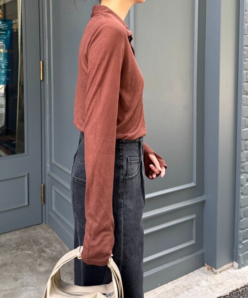 WILLOW（ウィロー）の「【willow】シアースラブポロトップス（Tシャツ/カットソー・レディース・グレー/ブラウン・ONE SIZE）」の5枚目の写真