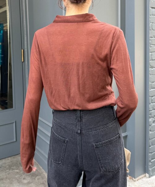 WILLOW（ウィロー）の「【willow】シアースラブポロトップス（Tシャツ/カットソー・レディース・グレー/ブラウン・ONE SIZE）」の6枚目の写真