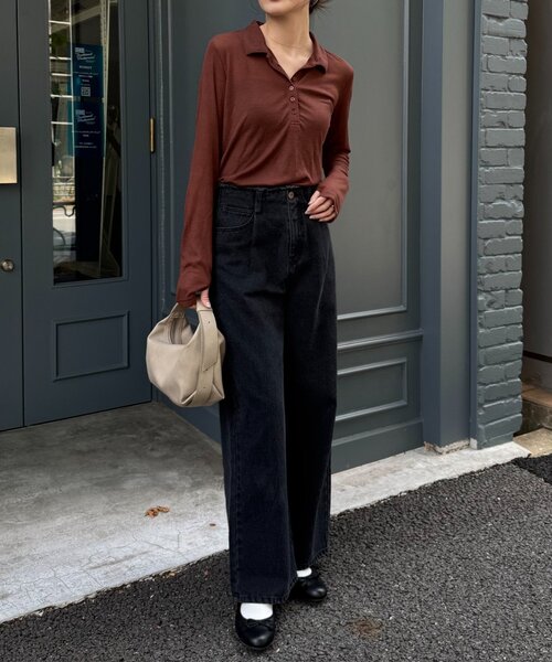 WILLOW（ウィロー）の「【willow】シアースラブポロトップス（Tシャツ/カットソー・レディース・グレー/ブラウン・ONE SIZE）」の7枚目の写真