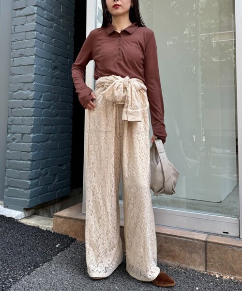 WILLOW（ウィロー）の「【willow】シアースラブポロトップス（Tシャツ/カットソー・レディース・グレー/ブラウン・ONE SIZE）」の9枚目の写真