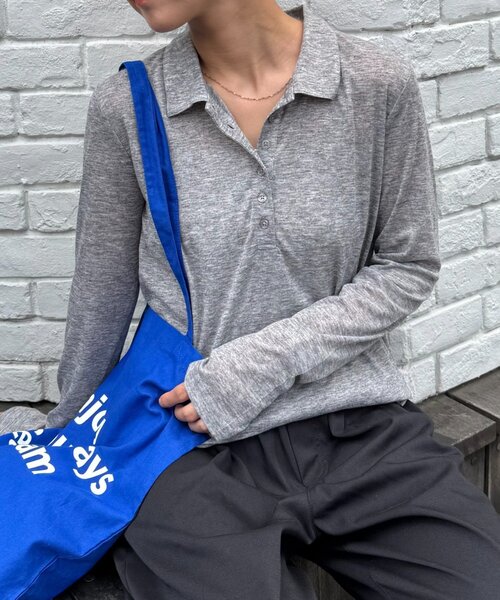 WILLOW（ウィロー）の「【willow】シアースラブポロトップス（Tシャツ/カットソー・レディース・グレー/ブラウン・ONE SIZE）」の11枚目の写真