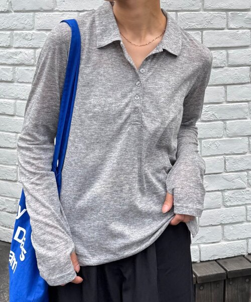 WILLOW（ウィロー）の「【willow】シアースラブポロトップス（Tシャツ/カットソー・レディース・グレー/ブラウン・ONE SIZE）」の12枚目の写真