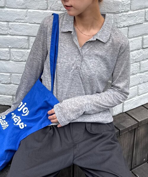 WILLOW（ウィロー）の「【willow】シアースラブポロトップス（Tシャツ/カットソー・レディース・グレー/ブラウン・ONE SIZE）」の13枚目の写真