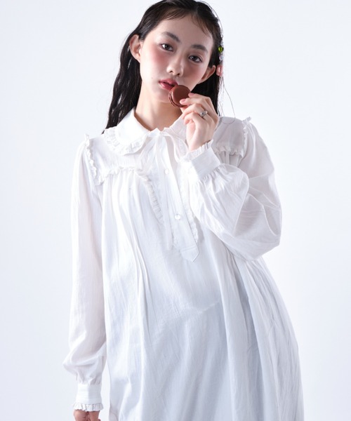 Frill cotton shirtdress/フリルコットンシャツワンピース（ワンピース