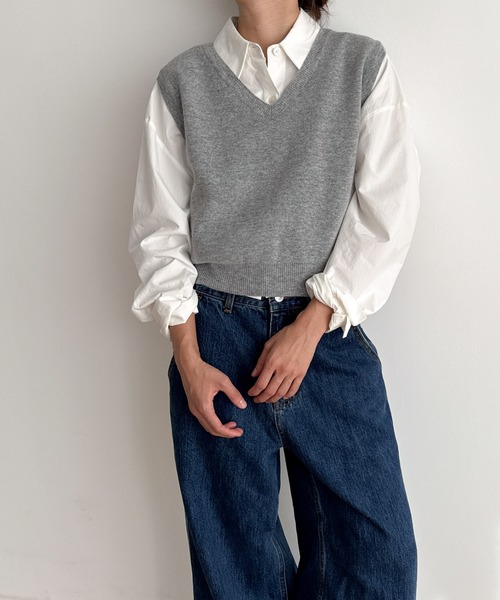 CANAL JEAN(キャナルジーン)の「SLEEK カシミヤ混Vニットベスト(ベスト・レディース・グレー/ブラック/オリーブ/ブラウン・ONE SIZE)」の2枚目の写真