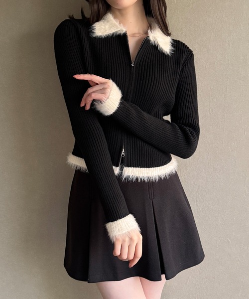 junoah（ジュノア）の「バイカラーシャギーダブルジップニット（ニット/セーター・レディース・チャコール/アイボリー/ブラック・LARGE/MEDIUM）」の6枚目の写真