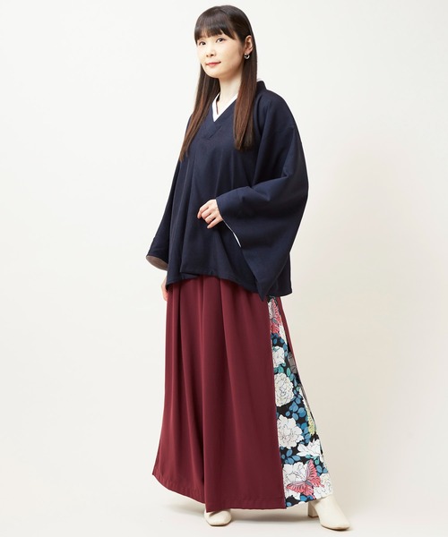 倭物やカヤ(ワモノヤカヤ)の「【倭物やカヤ】花盛り八掛袴風ワイドパンツ(その他パンツ・レディース・ネイビー/パープル/ブラック・FREE)」の10枚目の写真