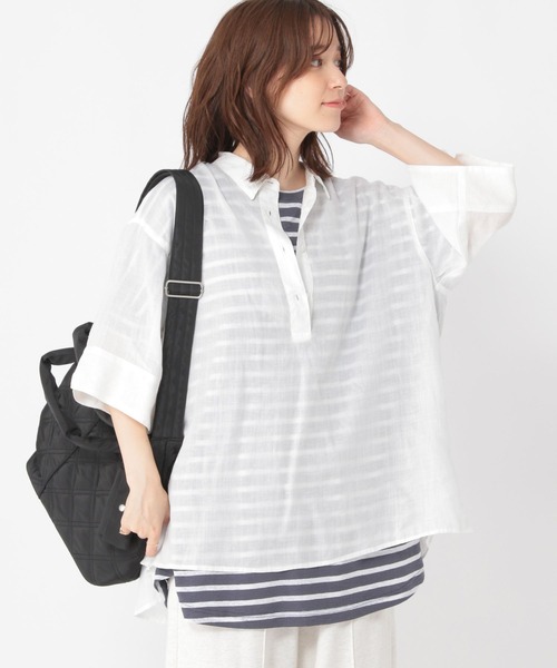 studio CLIP（スタディオクリップ）の「ラミースキッパーシャツ（シャツ/ブラウス・レディース・ブラック/オフホワイト/カーキ・FREE）」の2枚目の写真