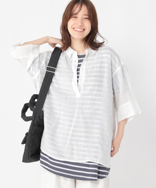 studio CLIP（スタディオクリップ）の「ラミースキッパーシャツ（シャツ/ブラウス・レディース・ブラック/オフホワイト/カーキ・FREE）」の4枚目の写真