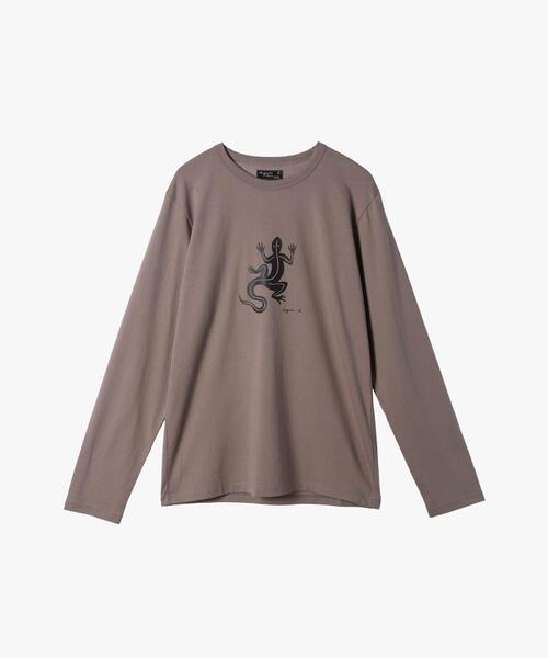 agnes b.(アニエスベー)の「メンズ アイコニック プリント 長袖 Tシャツ ”Lezard”(Tシャツ/カットソー・メンズ・ベージュ・1/2)」の1枚目の写真